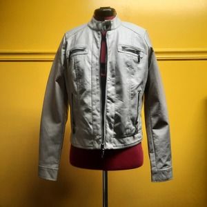 JOU JOU light cream putty faux fur leather zippered moto style jacket Small